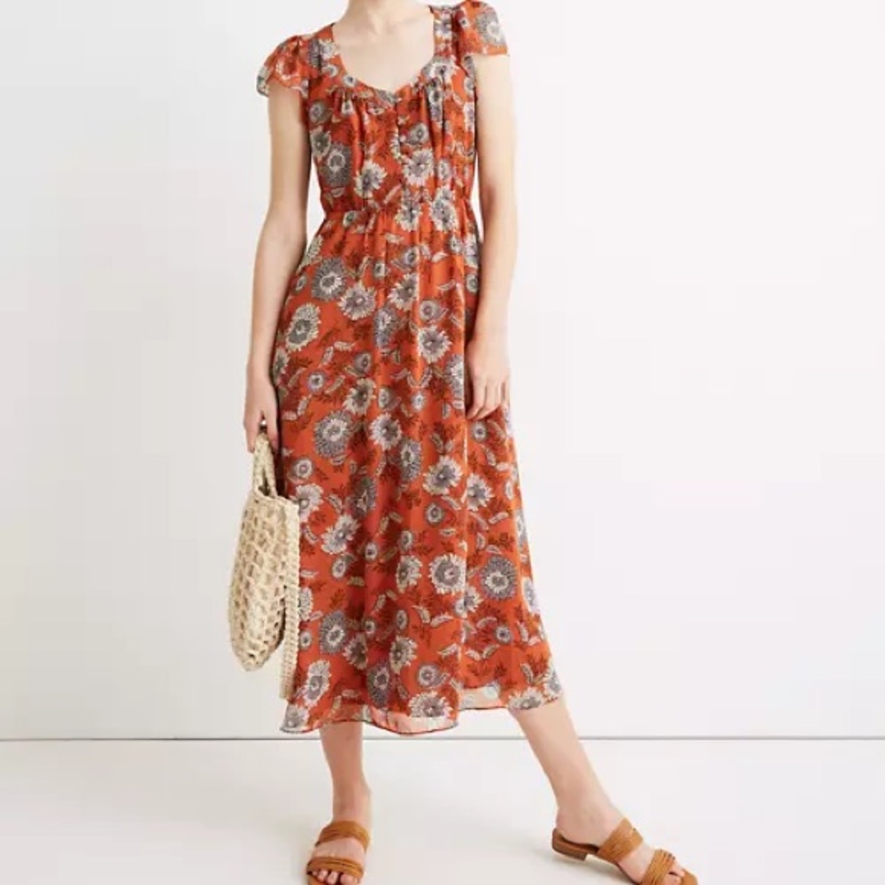 Madewell Floral Button Front Midi Dress